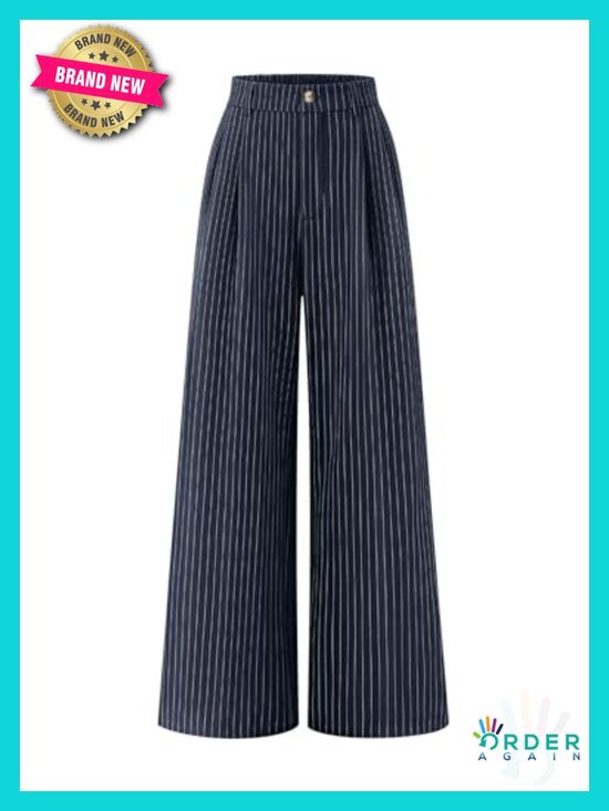 Pants - Wide Leg Striped Work Palazzo Pants High Waisted Business Casual Slacks